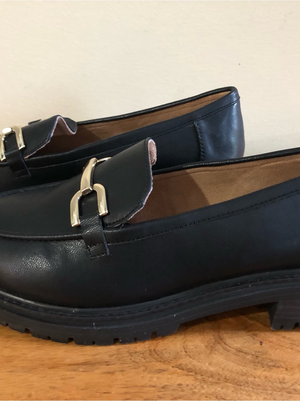 Kelly & Katie Black Loafers with Gold Buckle